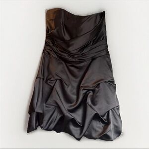 DAVID'S BRIDAL  Black Satin strapless short pick up dress Size 12 Prom Dance